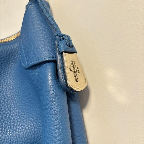 Cole Haan Bag Womens Medium Blue Pebbled Leather Shoulder Hobo Gold Hardware - Picture 6 of 13